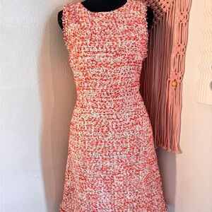 Ann Taylor Coral and White Tweed Midi Dress